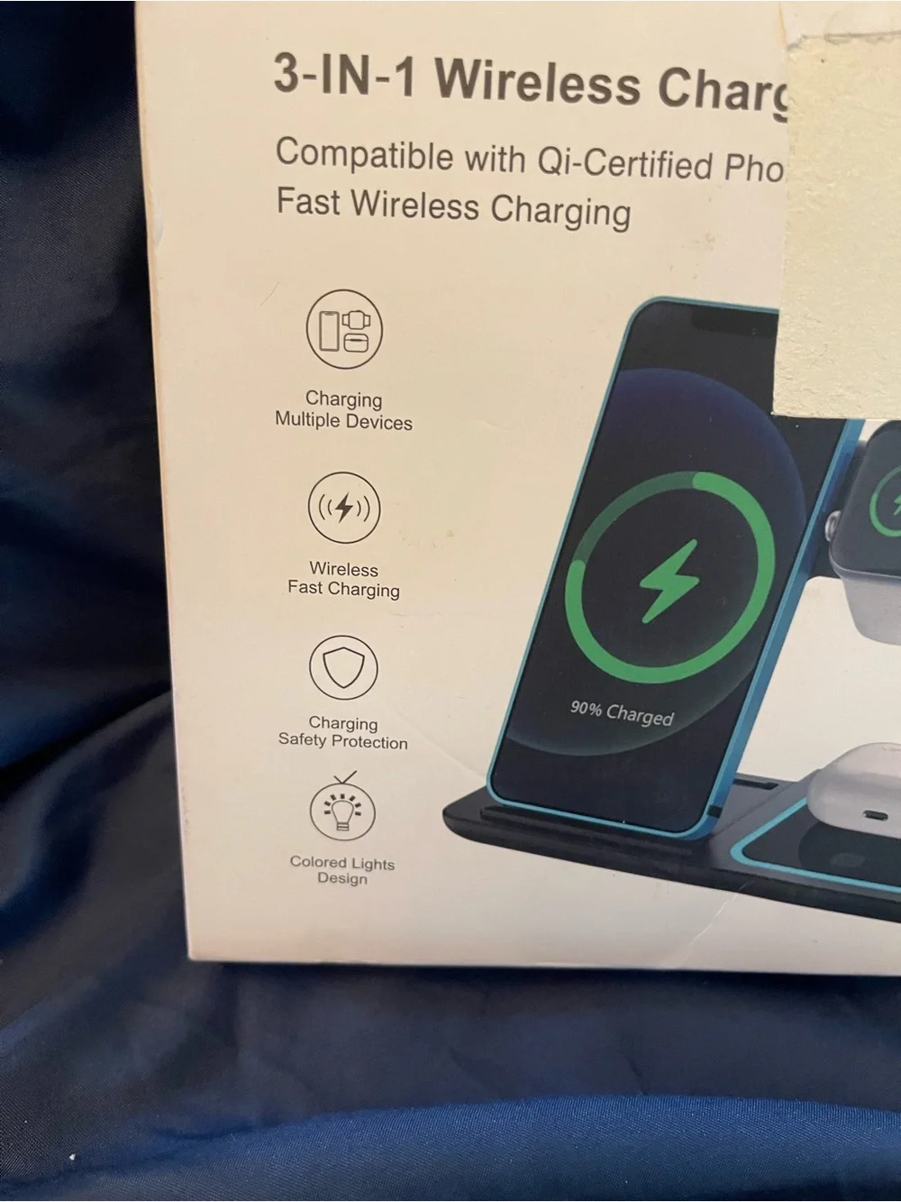 3-in-1 Wireless Charger Station for Phone, Watch & Earbuds - Black/Blue